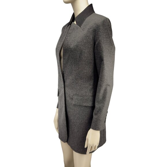 JUDITH & CHARLES Wool Longline Single-Button Contemporary Gray Blazer Jacket 4 - Picture 6 of 9